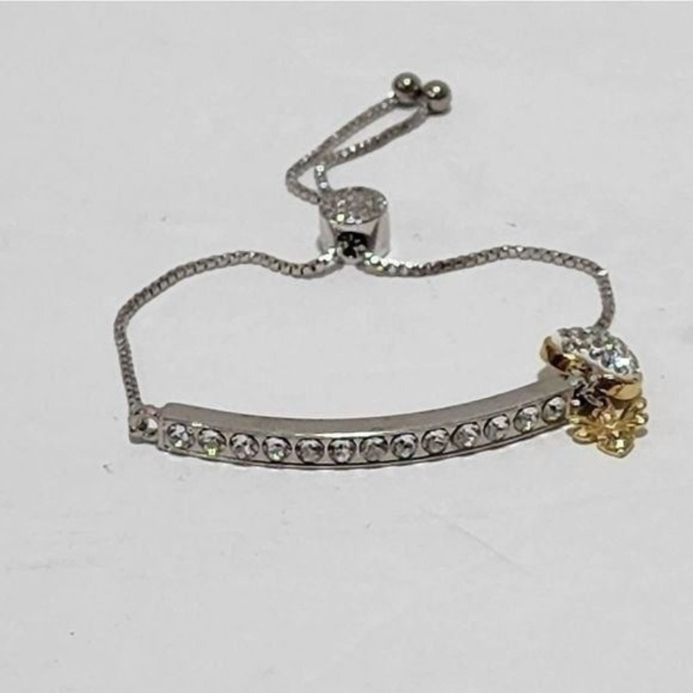 Crystal Believe Bar Bolo‎ Bracelet Silver Bee Heart Charms Adjustable Box Chain